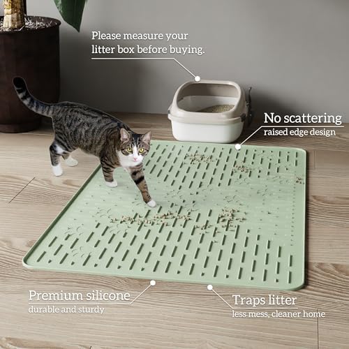 OHMO XL Cat Litter Mat, 37.5x25.2 Silicone Trapping Mat Sage Green - Image 6