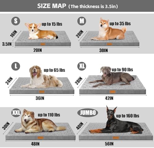 Patas Lague Orthopedic Large Dog Bed Washable Pet Crate Mat 42''X28'' Grey - Image 5