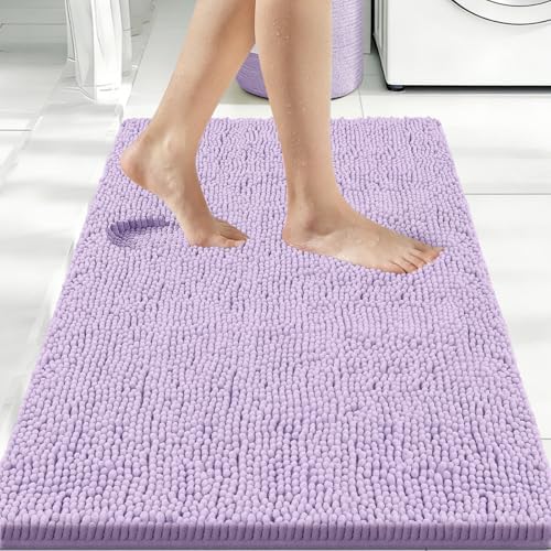 Bcoimo Bath Rug Mat, Chenille Extra Soft Lavender Bathroom Floor Shower Mats by Bcoimo