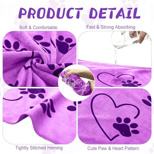 Fanfanwin 4 Pcs Dog Bath Towels Microfiber Drying Dog Towel Absorbent Pet Heart - Image 3