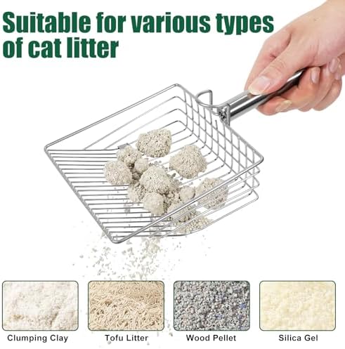 Cat Litter Scoop with Holder, Heavy Duty Metal Litter Sifter with Storage Stand - Image 3