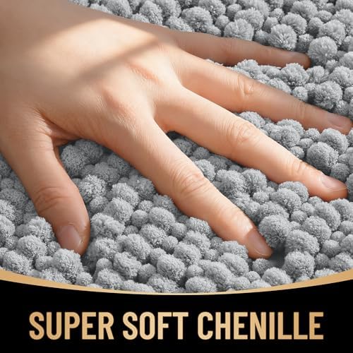 OLANLY Thick Chenille Absorbent Bathroom Rugs Mat 36x24, Light Grey - Image 2