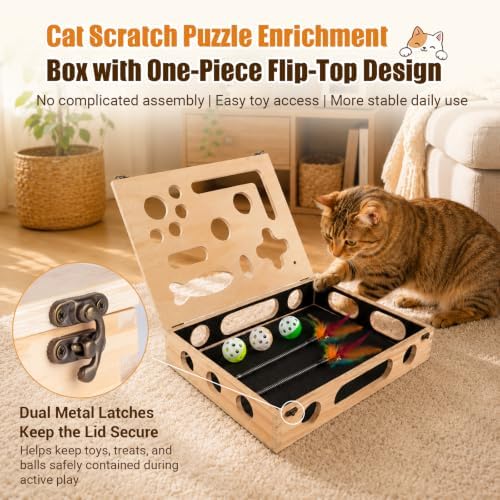 Cat Scratch Puzzle Enrichment Box, Wooden Interactive Toy - Image 3