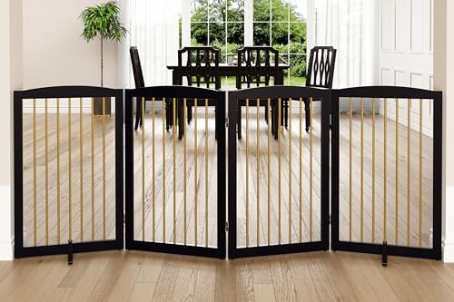 PUPETPO Freestanding Pet Gate for Dogs, Indoor Wooden Dog Gate for House by PUPETPO