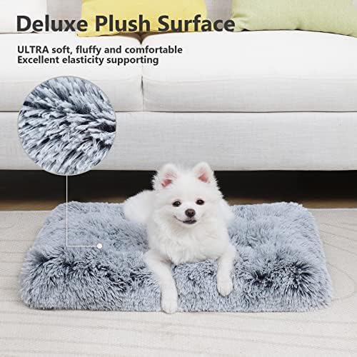 Small Dog Bed Crate Pad 24", Washable Puppy Beds, Plush Pet Mat Grey - Image 2