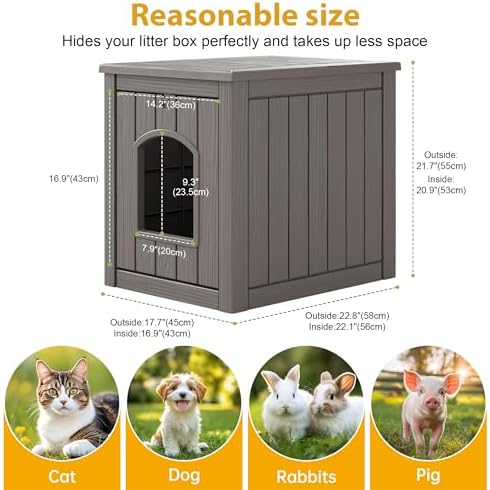 Cat Litter Box Enclosure, Outdoor Cat House Weatherproof, Openable Front Door & - Image 5
