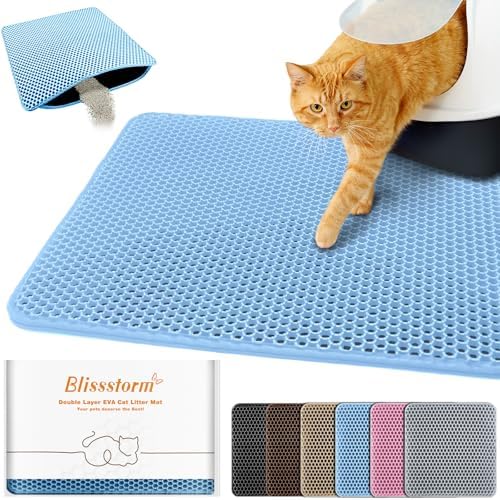 Cat Litter Mat 27"x46", Double Layer EVA litterbox Mat by BLISSSTORM