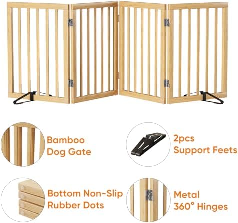Natural 37-74" Wide Dog Gate for Stair, Bamboo Dog Gates for the House Doorways - Image 5