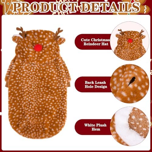 Dog Hoodie Christmas Reindeer Costume,Fluffy Christmas Dogs Sweater Cute Outfits,Warm Moose Coat Pet Clothes Winter for Puppy Small Medium Large Dogs - Image 3