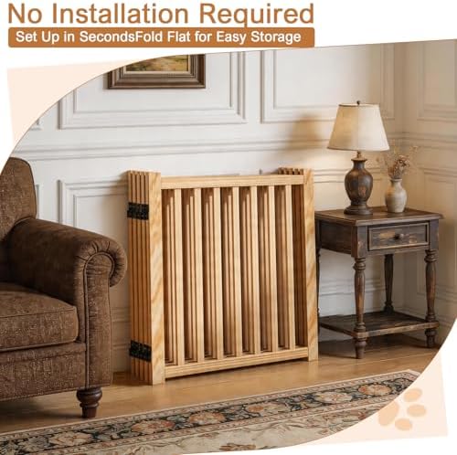 YOCAN Non-Painted Wooden Freestanding Dog Gates -5 Panels L:115" H:23" - Image 3