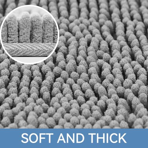 Bcoimo Bath Rug Mat, 30x20 Chenille Non Slip Gray Bathroom Floor Shower Mats - Image 3