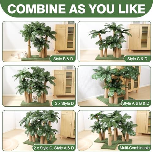 40'' Tall Cat Scratching Post Cat Tree, 3 Curved Design Palm Tree Cat - Image 6