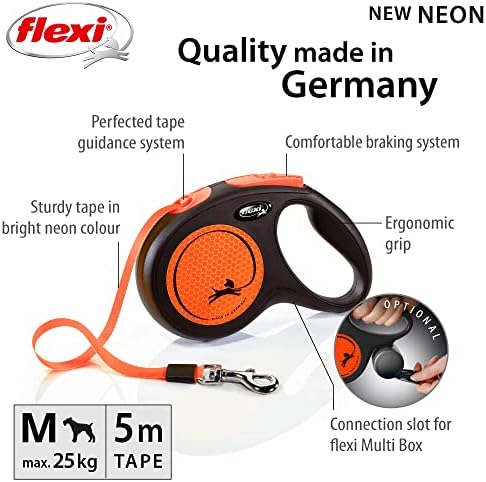 Flexi New Neon Tape Orange Medium 5m Retractable Dog Leash/Lead - Image 2