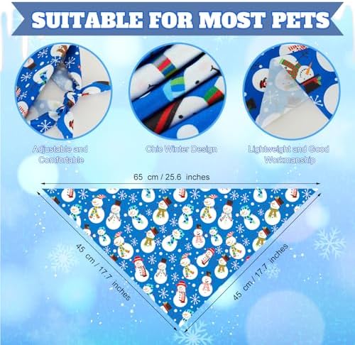 Preboun 100 Pcs Winter Dog Bandanas Bulk, Blue and White Snowman Snowflakes - Image 3