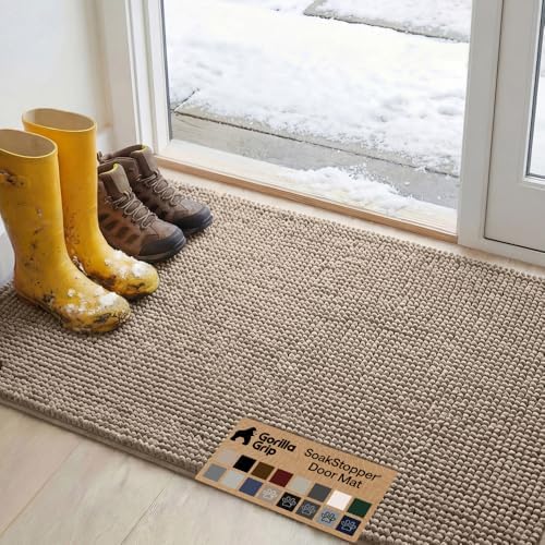 GORILLA GRIP SoakSTOPPER Dog Door Mat, Machine Wash and Dry, 48x30 Beige by GorillaGrip