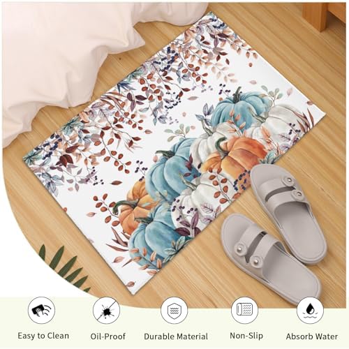 Giwawa Fall Orange Pumpkin Bath Rug Eucalyptus Leaves Bathtub Mat Soft Washable - Image 5