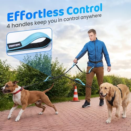 Hands Free Leash for 2 Large Dogs, No Tangle Waist Walking Bungee Leash - Image 6