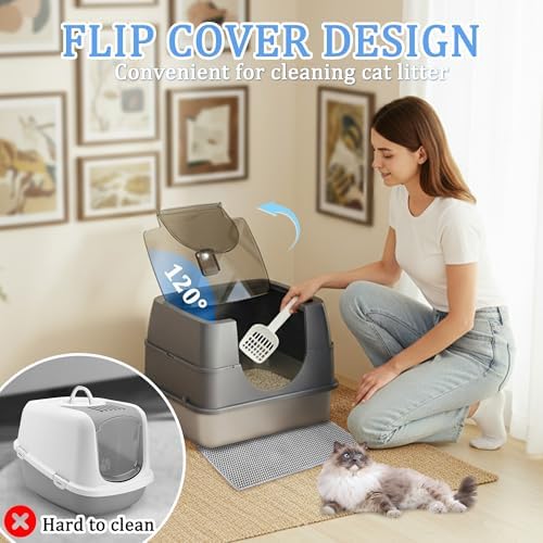 Enclosed Cat Litter Box with Flip-Top Lid, Stainless Steel Large Covered Litter - Image 2