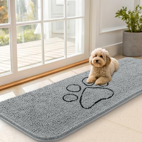 OLANLY Dog Door Mat for Muddy Paws 59x20, Paw Print Design Chenille Mud Mat by OLANLY