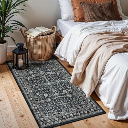 Grey Floral Hallway Runner Rug 2x5 by WelcometoBabovid