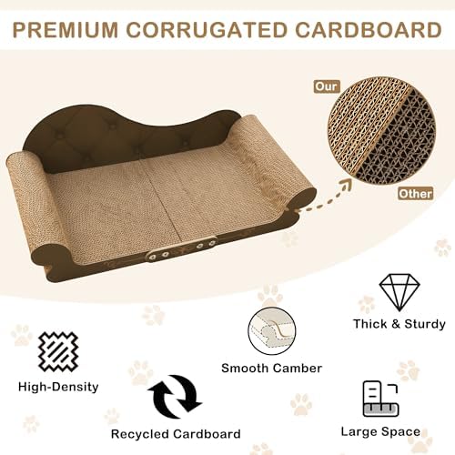 DWCN 26" Large Cat Scratcher Bed, Durable Cardboard Cat Couch Scratching Board - Image 2