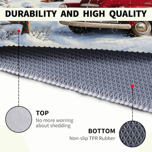 Giwawa Red Truck Bath Rug Winter Xmas Tree Microfiber Front Door Mat 20x32 Inch - Image 4