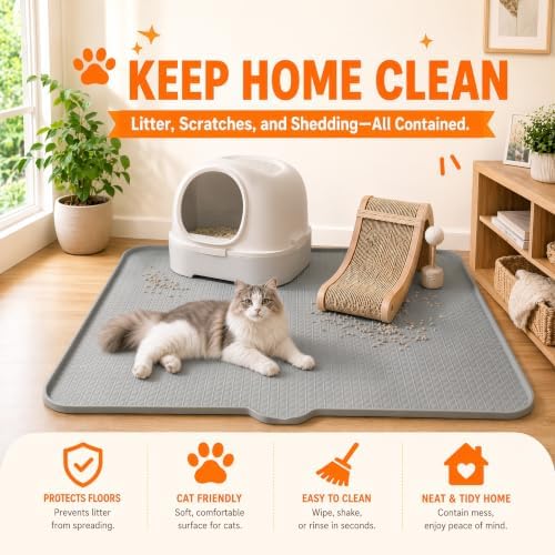 Cat Litter Mat, XL 40"x28" Silicone Litter Box Mat, Tilted Drain Spout - Image 2