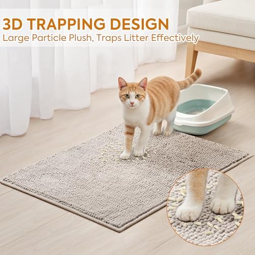 Pieviev Soft Chenille Cat Litter Box Mat, Ultra Absorbent - Image 6