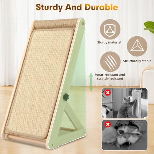 Sisal Cat Scratcher, 21 in Wooden Cat Scratching Board, 3 Spare Changeable Pads - Image 4
