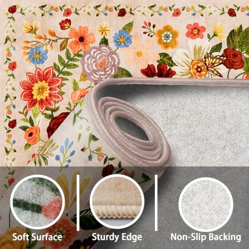 Washable Runner Rug 2x6 Beige Floral, Non Slip - Image 4