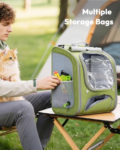 Pecute Cat Backpack Carrier, Large Space Cat Bubble Backpack, Light Green - Image 7