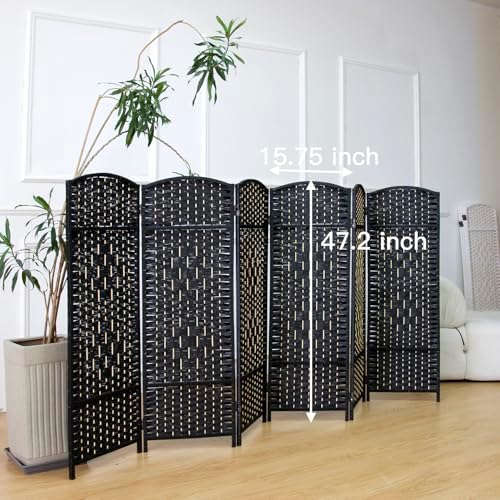 6-Panel Short Room Divider, 3.9 ft Freestanding Partition Wall, Natural Black - Image 5