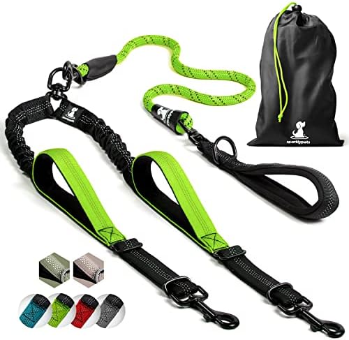 SparklyPets Double Dog Leash for 2 Dogs – Rope Bungee Dual Leash for Medium and by SparklyPets