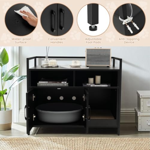 GIANTEX Cat Litter Box Enclosure, Hidden Cat Cabinet Furniture - Image 5