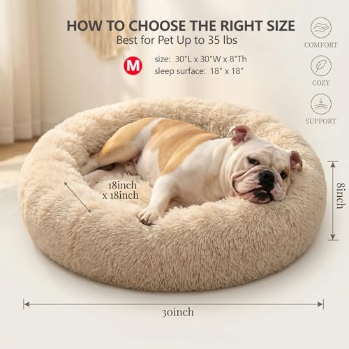 nononfish Medium Dog Bed, Calming Donut Plush Round Pet Bed - Image 3