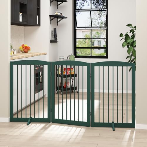 PUPETPO Freestanding Pet Gate for Dogs, Foldable Wooden Dog Gate for House - Image 2