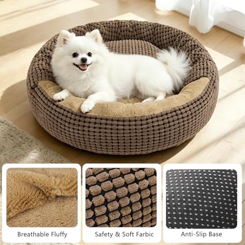 Small Dog Bed with Attached Blanket, Cozy Donut Cuddler Anti-Anxiety Hooded Pet - Image 4