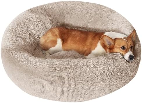 JOLLYVOGUE Dog Bed, Calming Anti-Anxiety Large Dog Bed, Fluffy Donut Cushion by JOLLYVOGUE
