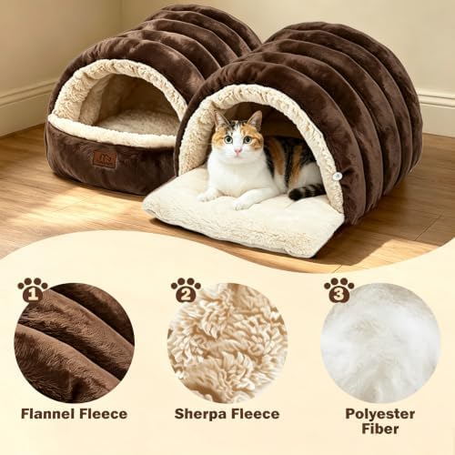 Covered Cat Bed Cave for Indoor Cats, 2-in-1 Enclosed Pet Bed for Kittens - Image 2