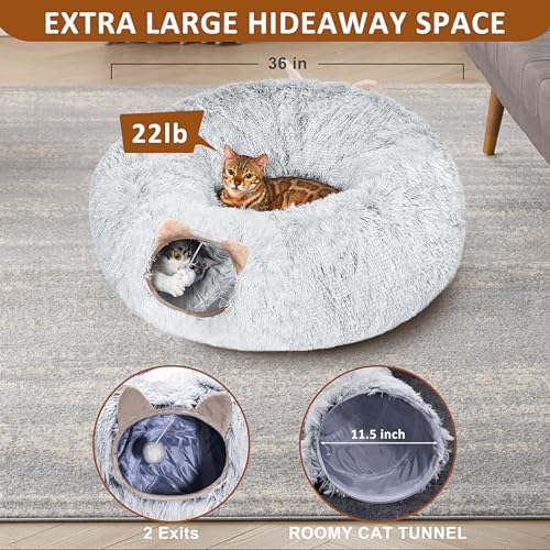 Cat Tunnel with Cat Bed for Indoor Cats, Under Christmas Tree Soft Plush - Image 5