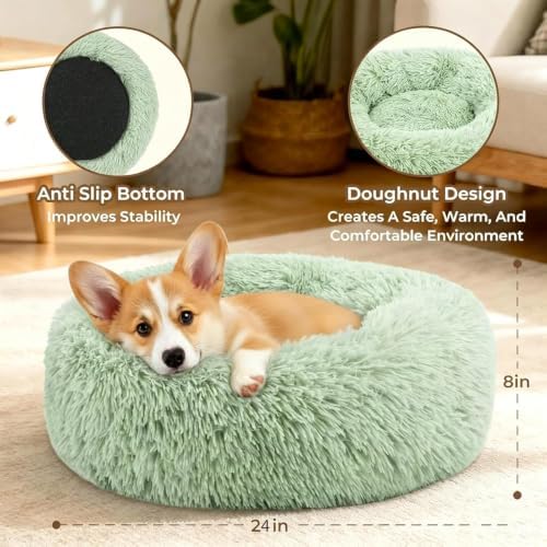 Calming Donut Dog Bed for Small Dogs, Anti-Anxiety Round Washable Plush Fluffy - Image 2