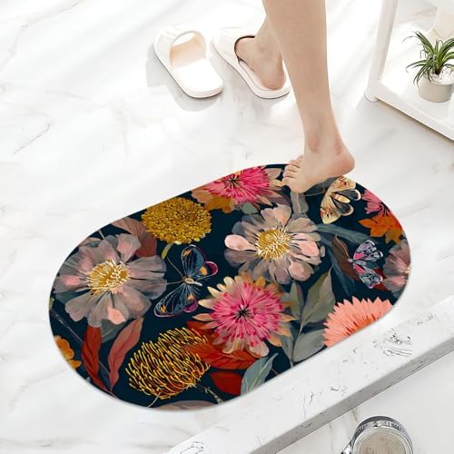 Botanical Elements and Moths Super Absorbent Quick-Drying Bathroom Mat Rug - Image 6