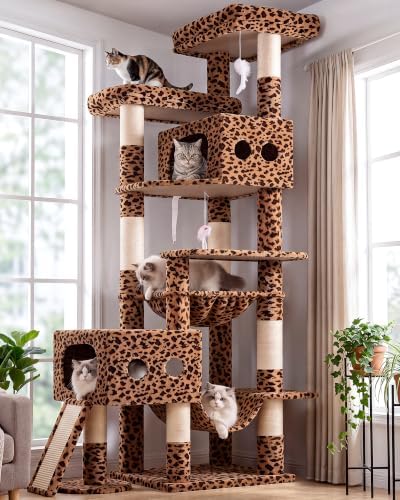 Globlazer 83inch Sturdy Multi-Level Tall Cat Tower, Leopard Print by Globlazer