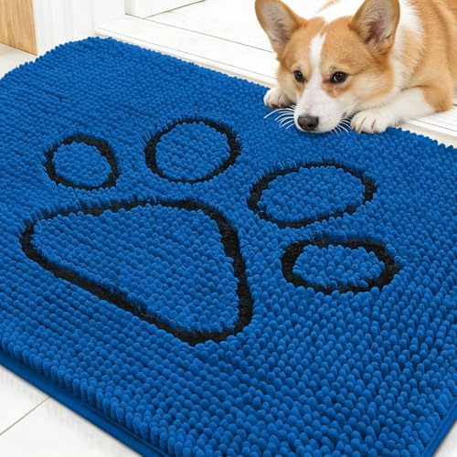 OLANLY Dog Door Mat for Muddy Paws 28x18, Paw Print Design Chenille Mud Mat by OLANLY