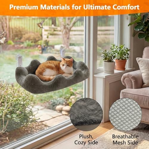 Homegroove Cat Window Perch, 24 x 12 Inch Foldable Cat Hammock - Image 3