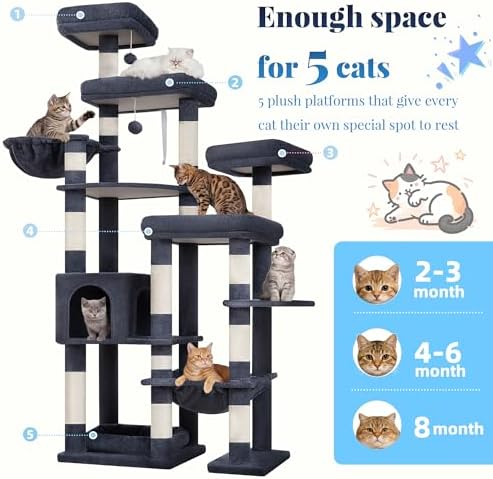 Hey-brother Cat Tree Tower, Wide Base, 5 Platforms - Image 4