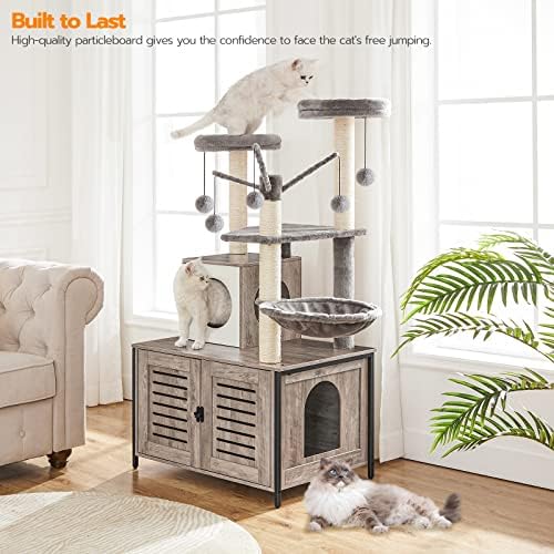 HOOBRO Cat Tree with Litter Box Enclosure, 27.6" L x 18.9" W x 52" H, - Image 2