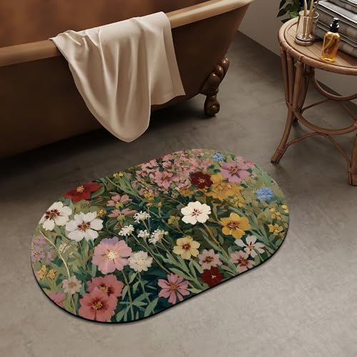 Pinks White Vibrant Floral Super Absorbent Quick-Drying Bathroom Mat Rug - Image 2