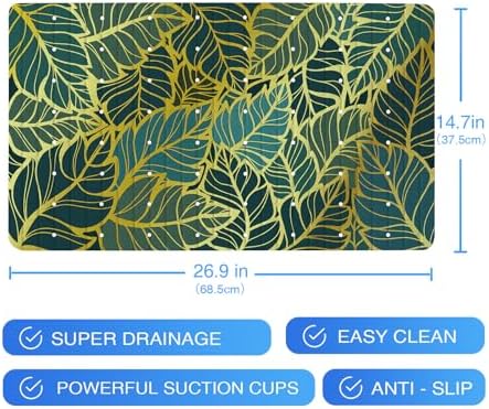 Gold Leaves Bathtub Mat Non Slip Green Tropical Leaf Shower Mat Anti Slip Bath - Image 7