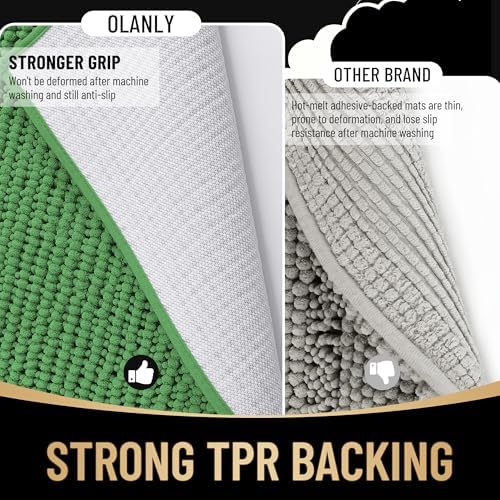 OLANLY Thick Chenille Absorbent Bathroom Rugs Mat 30x20, Olive Green - Image 5